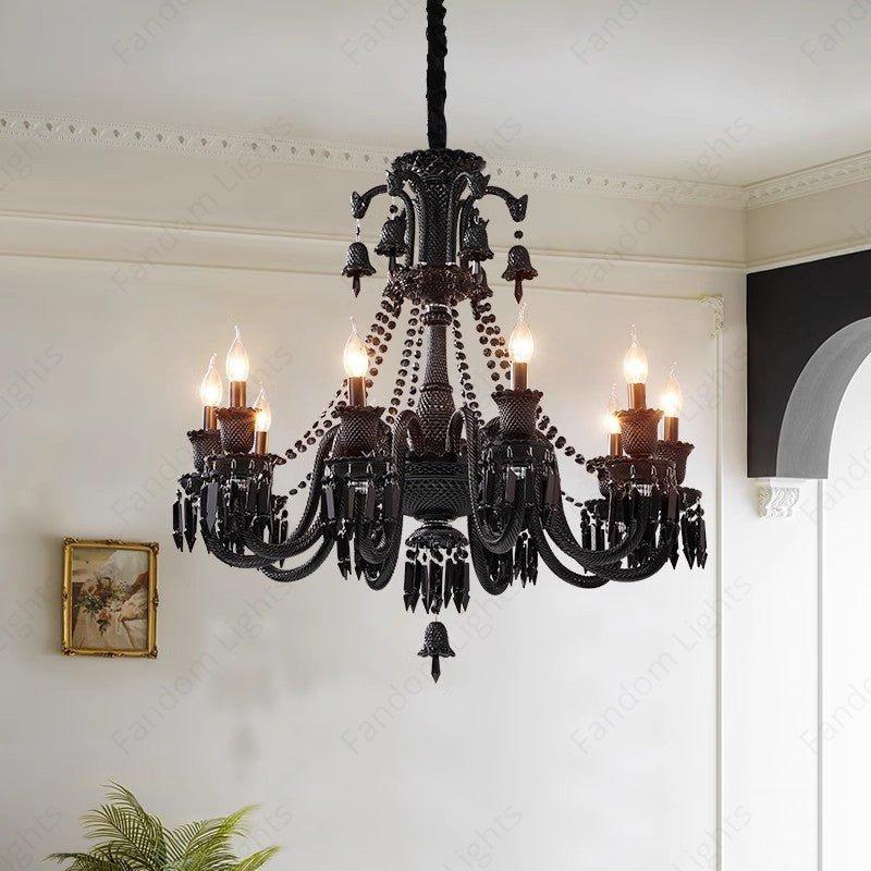 8 LIGHT Black GLASS ITALIAN CHANDELIER LIGHT FOR DINING HALL - WARM WHITE